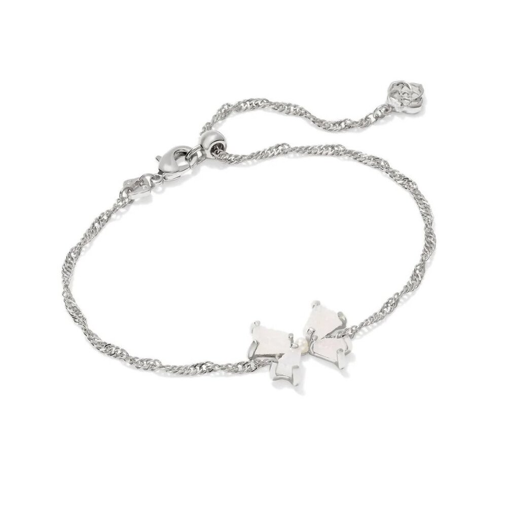 Kendra Scott Blair Silver Iridescent Drusy Bow Small Delicate Chain Bracelet/NWT